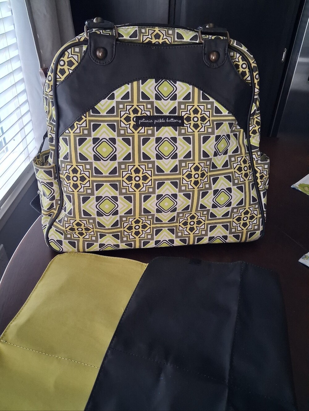 Petunia Pickle Bottom Lime & Black Geometric Baby Bag
